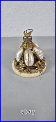 Antique French Victorian MOP Brass Dinner Service Bell Very Rare Collectible