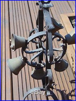 Antique French Wrought Iron & Brass Ring-o-bells Rotating Shop Counter Bell