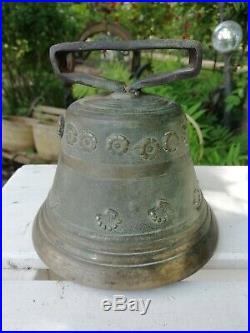 Antique Georgian Brass Bell Embossed Daisies & Scallop Shells Clanger Circa 1800