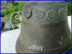 Antique Georgian Brass Bell Embossed Daisies & Scallop Shells Clanger Circa 1800