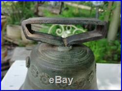 Antique Georgian Brass Bell Embossed Daisies & Scallop Shells Clanger Circa 1800