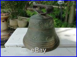 Antique Georgian Brass Bell Embossed Daisies & Scallop Shells Clanger Circa 1800