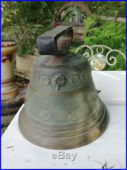 Antique Georgian Brass Bell Embossed Daisies & Scallop Shells Clanger Circa 1800
