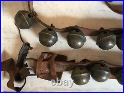 Antique Graduated Brass Sleigh Bells 90 40 Leather Horse Christmas Chimes