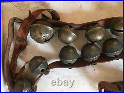 Antique Graduated Brass Sleigh Bells 90 40 Leather Horse Christmas Chimes