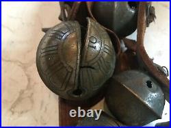 Antique Graduated Brass Sleigh Bells 90 40 Leather Horse Christmas Chimes