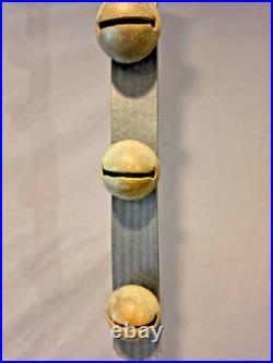 Antique Graduated Brass Sleigh Bells No. 5-9 on Leather Strap 20 -25 total