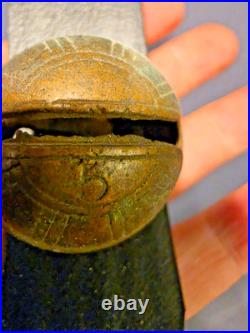 Antique Graduated Brass Sleigh Bells No. 5-9 on Leather Strap 20 -25 total