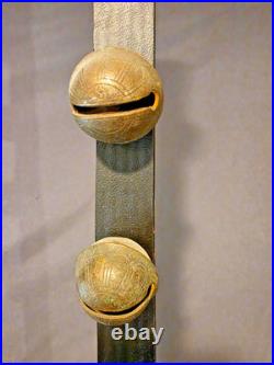 Antique Graduated Brass Sleigh Bells No. 5-9 on Leather Strap 20 -25 total