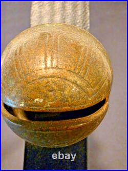 Antique Graduated Brass Sleigh Bells No. 5-9 on Leather Strap 20 -25 total