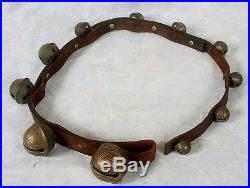 Antique Graduated Brass Sleigh Petal Bells withLeather Strap 11 Bell Various Size