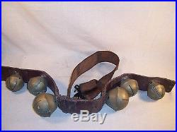 Antique Graduated Large Brass Petal Sleigh Bells on Leather Strap