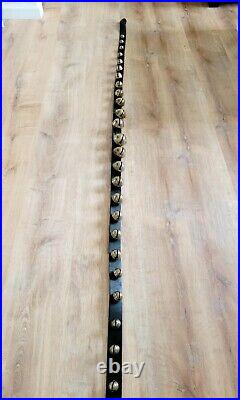 Antique Graduated Large Petal Sleigh Bells on Leather Strap 96 Long