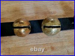 Antique Graduated Large Petal Sleigh Bells on Leather Strap 96 Long