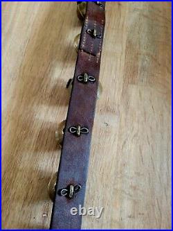 Antique Graduated Large Petal Sleigh Bells on Leather Strap 96 Long