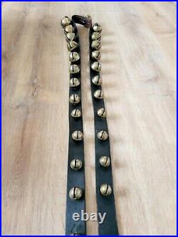 Antique Graduated Large Petal Sleigh Bells on Leather Strap 96 Long