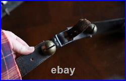 Antique Graduated Sleigh Bells on Leather Strap Engraved Petal Large Original