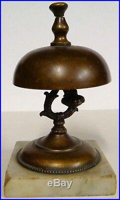 Antique HOTEL BRASS COUNTERTOP FRONT DESK SERVICE BELL Marble Base Great Patina