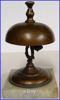 Antique HOTEL BRASS COUNTERTOP FRONT DESK SERVICE BELL Marble Base Great Patina