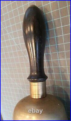 Antique HUGE Brass Wood Handle Hand Held School Bell Original Clapper 10 gw