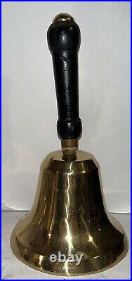 Antique HUGE Brass Wood Handle Hand Held School Bell Original Clapper 11+