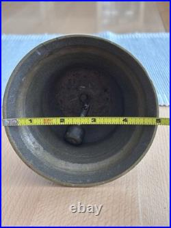 Antique Hand Bell Etched Brass Wood Handle Unique Ship Railroad School