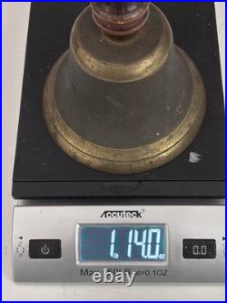 Antique Hand Bell Etched Brass Wood Handle Unique Ship Railroad School
