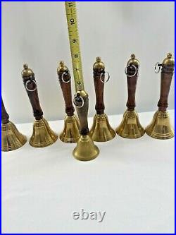 Antique Hand Bells Set of 7 Brass Wood Handle Christmas Musical Choir School