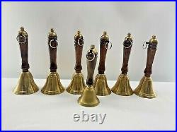 Antique Hand Bells Set of 7 Brass Wood Handle Christmas Musical Choir School