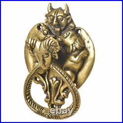 Antique Handmade Brass Demon Two Lions Ram Head Door Knocker Door Bell
