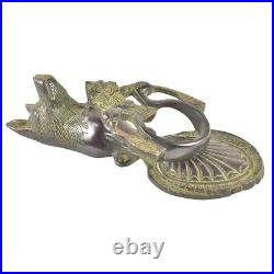 Antique Handmade Brass Dog with Peacocks Door Knocker Door Bell For Front Door