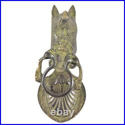 Antique Handmade Brass Dog with Peacocks Door Knocker Door Bell For Front Door