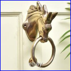 Antique Handmade Brass Horse Head Door Knocker Door Bell For Main Door Gold