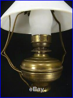 Antique Hanging Oil Lamp VICTORIAN vintage smoke bell milk glass shade BRASS