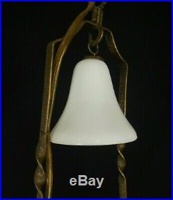 Antique Hanging Oil Lamp VICTORIAN vintage smoke bell milk glass shade BRASS