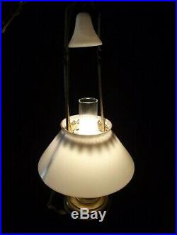 Antique Hanging Oil Lamp VICTORIAN vintage smoke bell milk glass shade BRASS