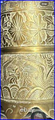 Antique Heavy Brass Chinese Temple Bell With Dragon Floral Accent