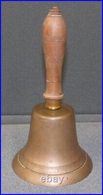 Antique Heavy Brass Hand Held School Bell with Wooden Handle