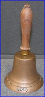 Antique Heavy Brass Hand Held School Bell with Wooden Handle