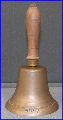 Antique Heavy Brass Hand Held School Bell with Wooden Handle