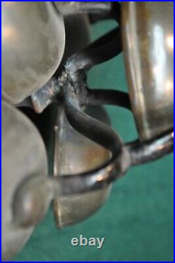 Antique Horse Collar 5 Sleigh Bells Tree Mount Nickle Plated Brass