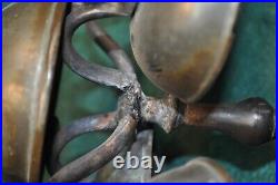 Antique Horse Collar 5 Sleigh Bells Tree Mount Nickle Plated Brass