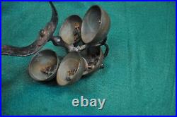 Antique Horse Collar 5 Sleigh Bells Tree Mount Nickle Plated Brass