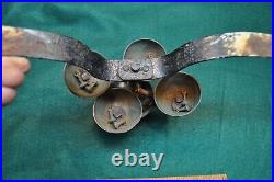 Antique Horse Collar 5 Sleigh Bells Tree Mount Nickle Plated Brass