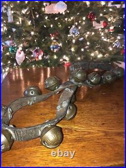 Antique Horse Graduated 14 BRASS SLEIGH JINGLE BELLS Leather Strap #5 #6 #7