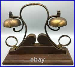 Antique Horse Harness Saddle Carriage Jingle 2 Bell Chimes Brass mounted on wood