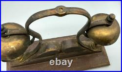 Antique Horse Harness Saddle Carriage Jingle 2 Bell Chimes Brass mounted on wood