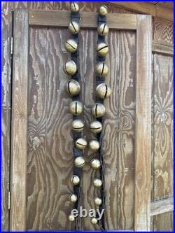 Antique Horse Sleigh Bells, 18 Brass Graduated Bells, Double Leather Straps (2)