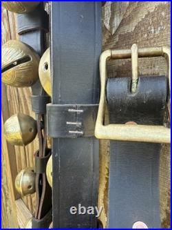 Antique Horse Sleigh Bells, 18 Brass Graduated Bells, Double Leather Straps (2)