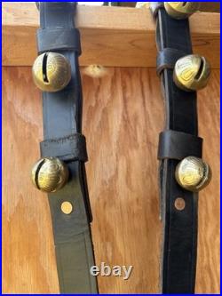 Antique Horse Sleigh Bells, 18 Brass Graduated Bells, Double Leather Straps (2)